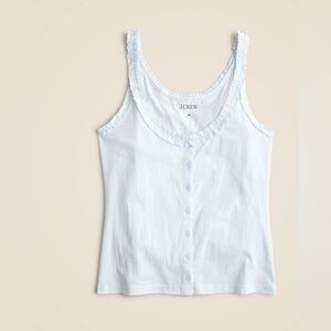 Jcrew Broken-in jersey button-front tank top with ruffle trim in ocean air